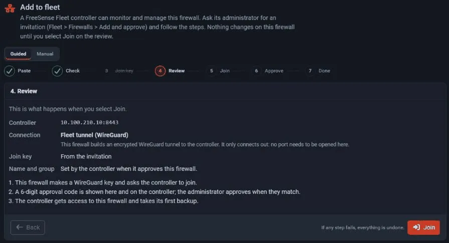 The Review step lists what Join does
