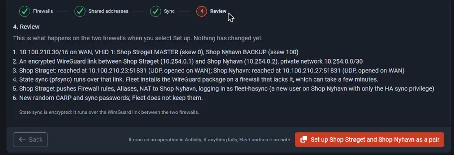 The review: shared address, state sync, configuration sync user and new passwords